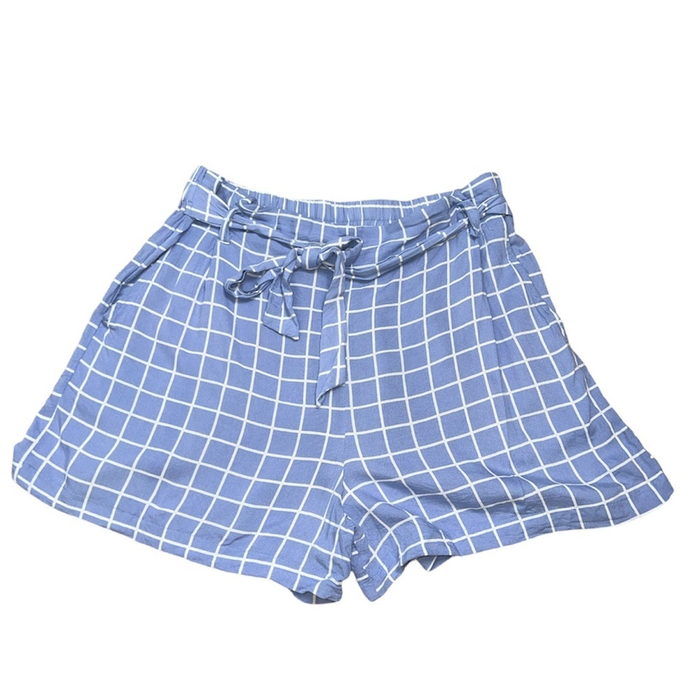 Francesca’s Blue Plaid Printed Shorts W/Tie Bow Waist